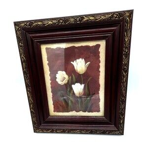 Vtg Home Interiors Vivian Flasch 12X14 Ornate Framed White Tulips Floral Print
